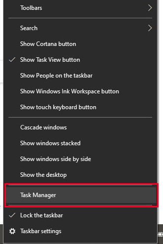Click chuột phải trên thanh Taskbar chọn Task manager.